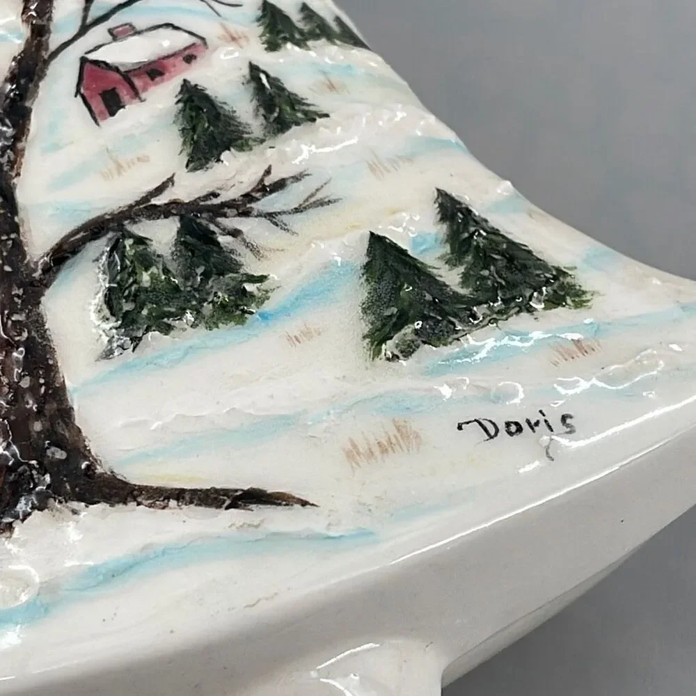 Vintage bell shaped winter scene covered dish